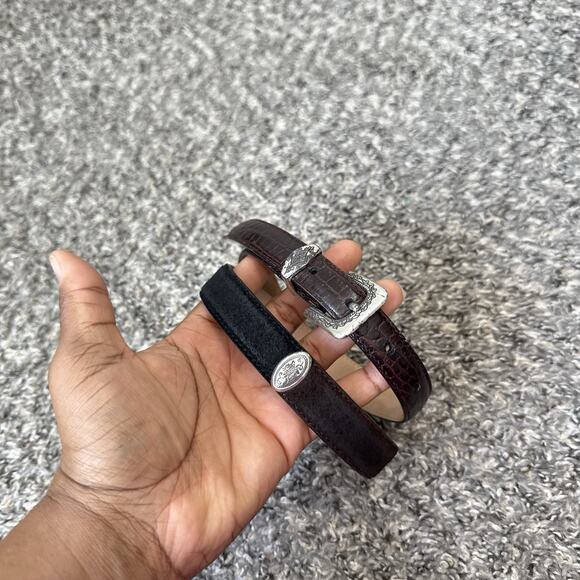 Talbots Size S Two Tone Belt Brown Black Suede Leather Silver Concho Buckle - Picture 7 of 7